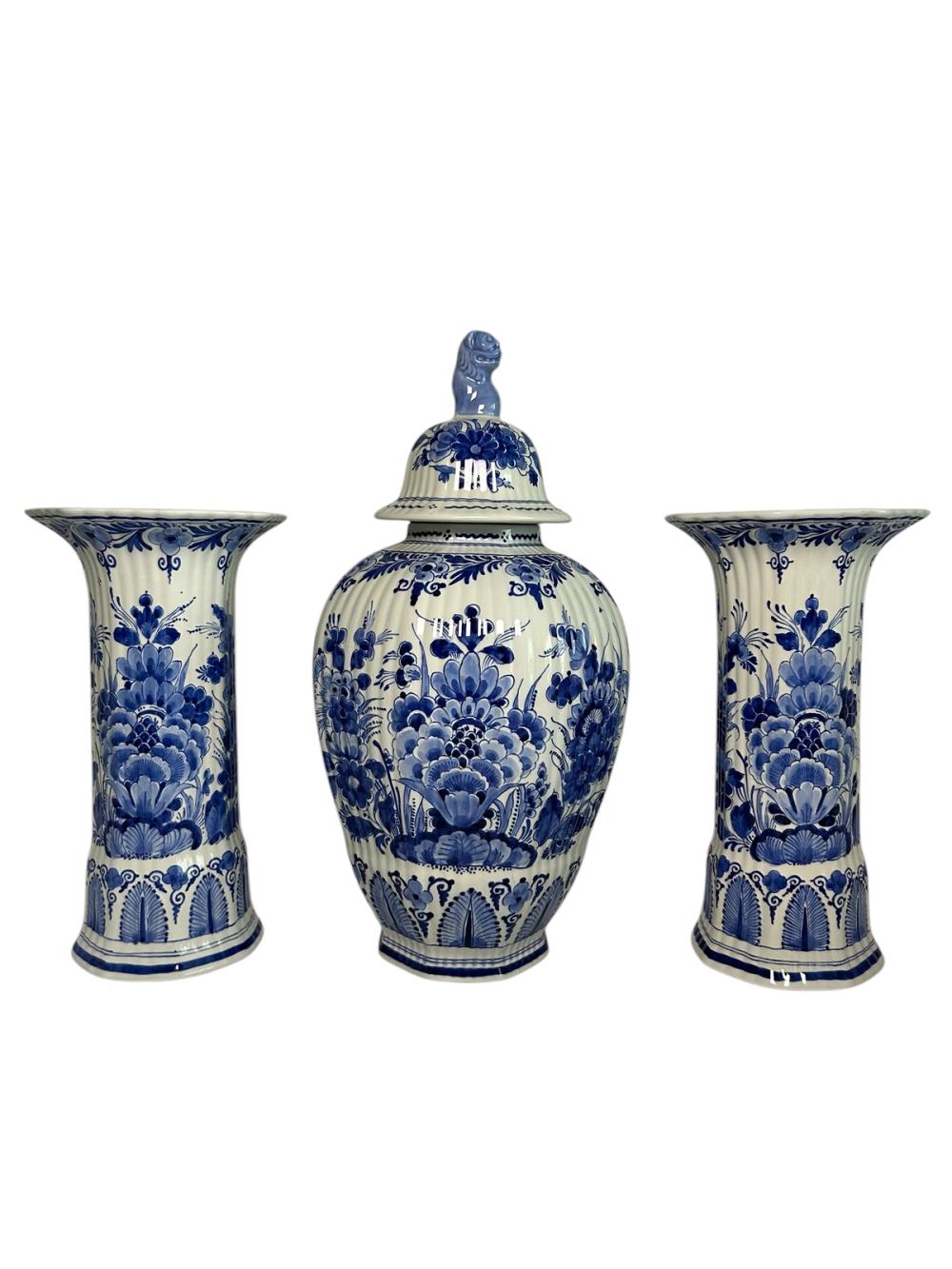 Porceleyne Fles Three-Piece Garniture with Floral Work