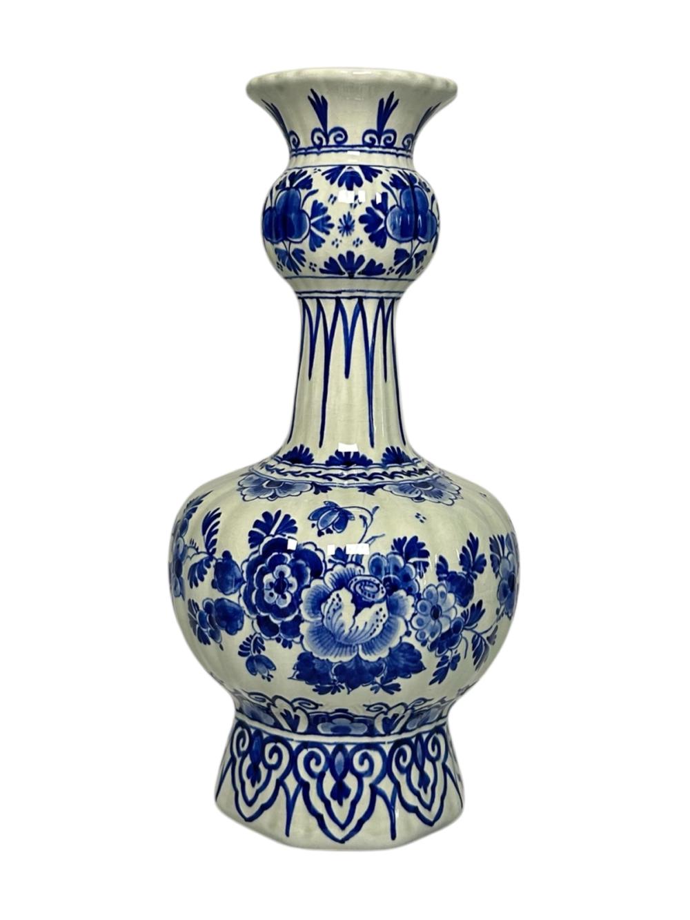 Porceleyne Fles Vase with Blue Floral Ornamentation