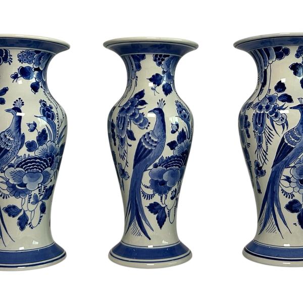 Pair of Porceleyne Fles Vases with Bird and Flowers
