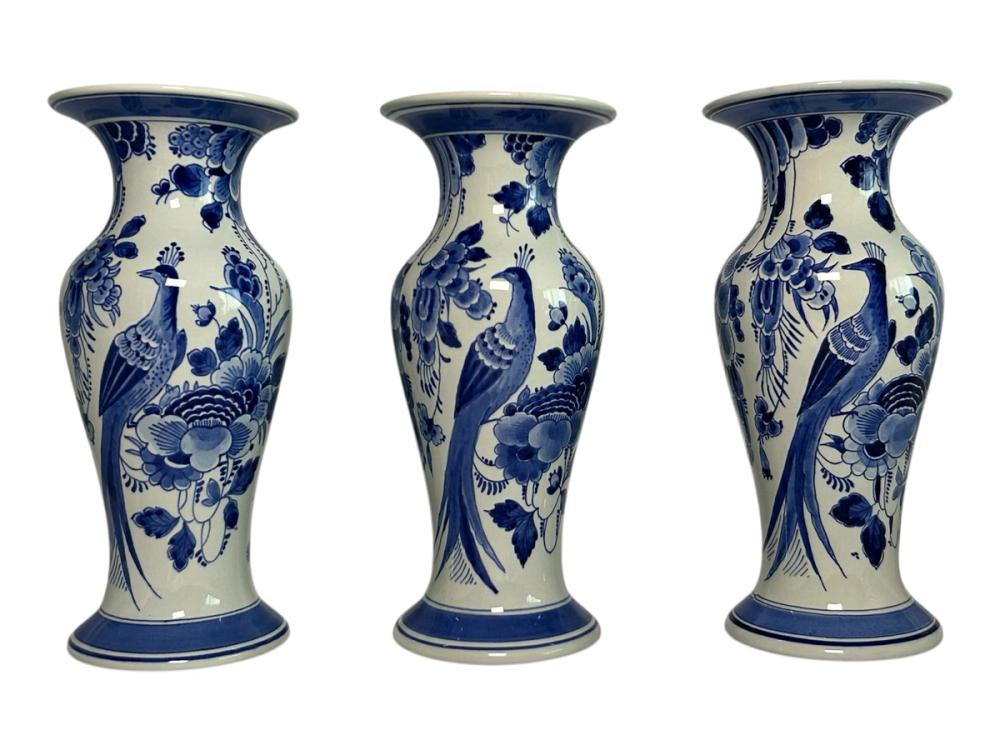 Pair of Porceleyne Fles Vases with Bird and Flowers