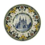 Porceleyne Fles Polychrome Plate with Architectural Scene view 1