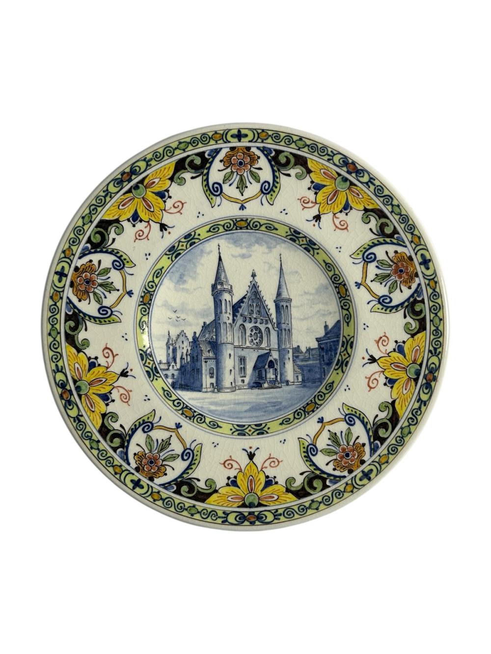 Porceleyne Fles Polychrome Plate with Architectural Scene