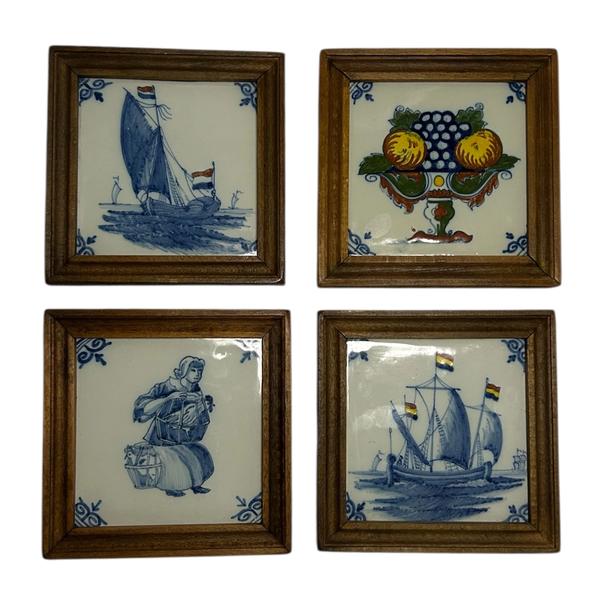 Set of Four Tichelaar Framed Tiles