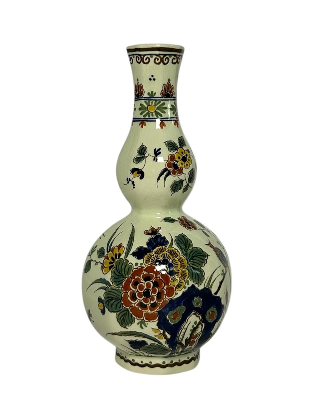 Porceleyne Fles Polychrome Baluster Vase with Flowers