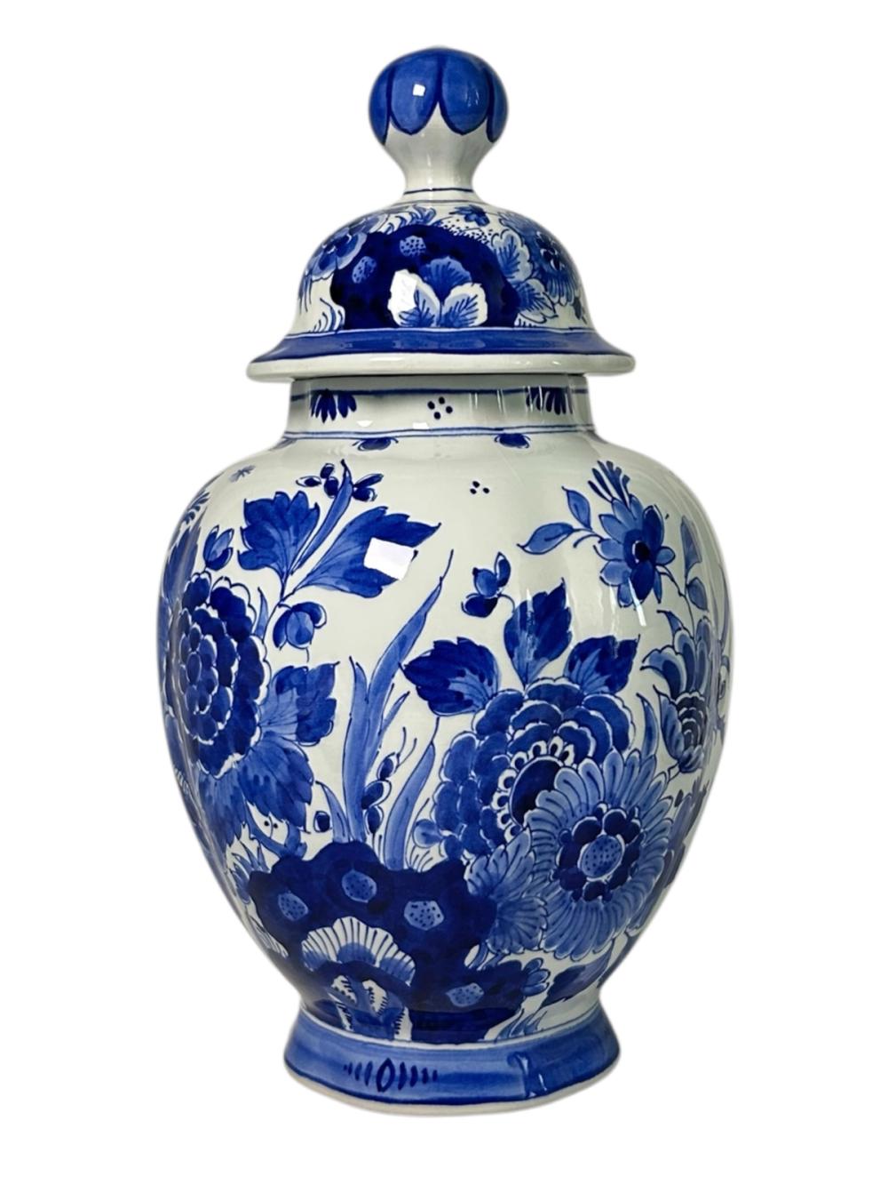 Porceleyne Fles Lidded Vase with Floral Borders