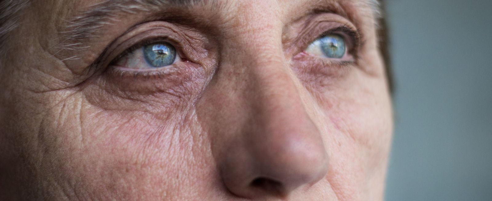 Close up on the eyes and nose of an older woman