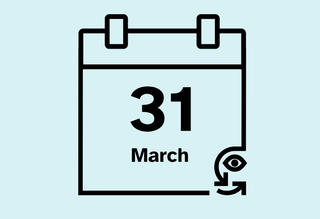 A calendar icon that reads 31 March.