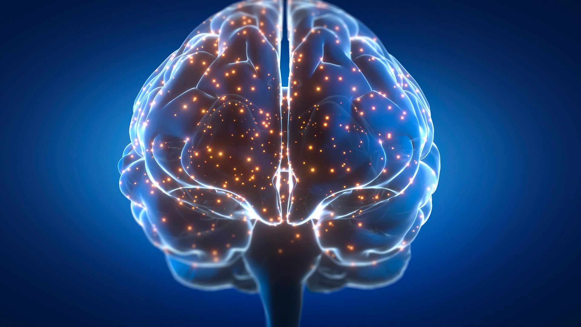 Illustration of a brain with neurons lighting up