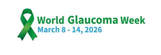 The green glaucoma ribbon next to the words World Glaucoma Week March 8 to 14 2026.