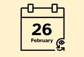 A calendar icon that reads 26 February.