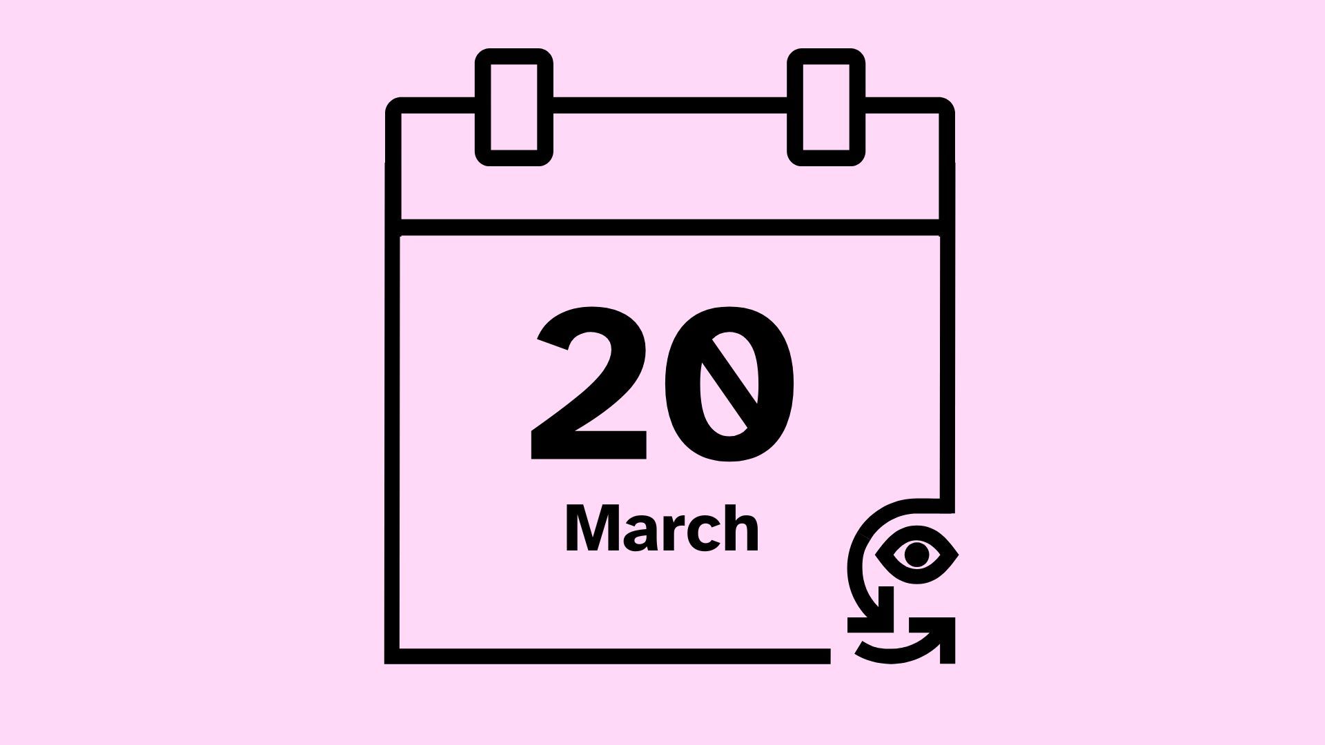 Calendar icon that reads 20 March.