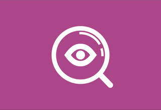 Graphic of an eye inside a magnifying glass.