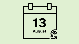 A calendar icon that reads 13 August.