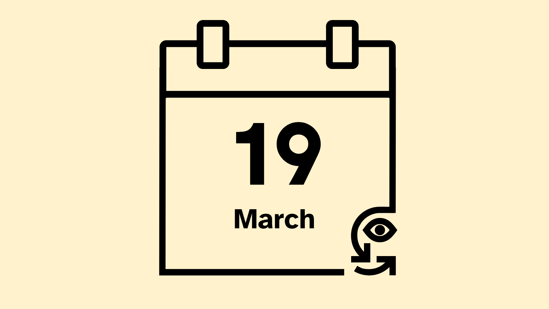 A calendar icon that reads 19 March.