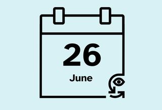 A calendar icon that reads 26 June.