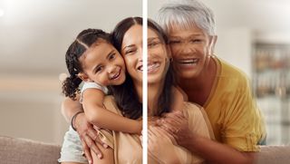 Image of a family with the right side showing an example of double vision