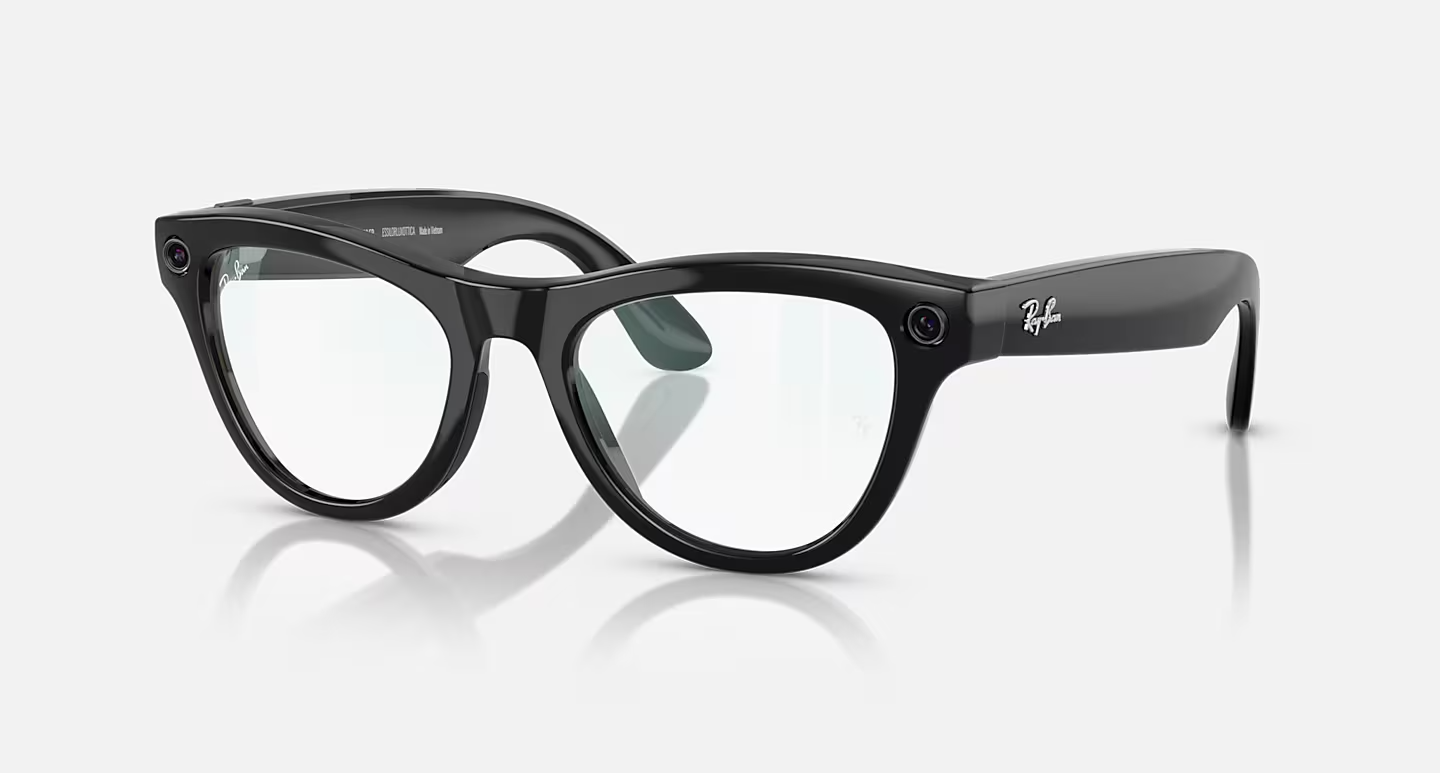 A pair of black Meta Ray-Ban smart glasses