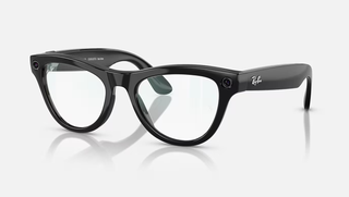A pair of black Meta Ray-Ban smart glasses