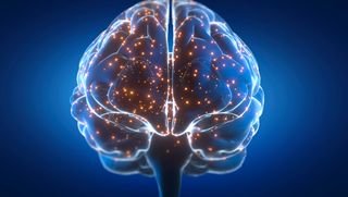 Illustration of a brain with neurons lighting up