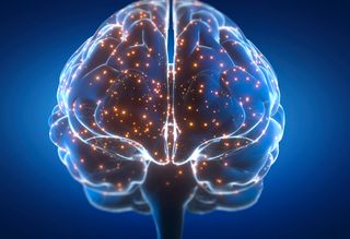 Illustration of a brain with neurons lighting up
