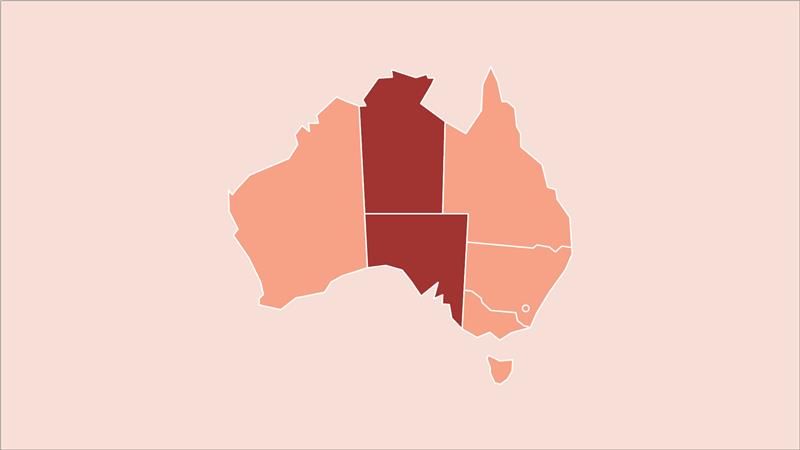 Map of Australia highlighting SA and NT.