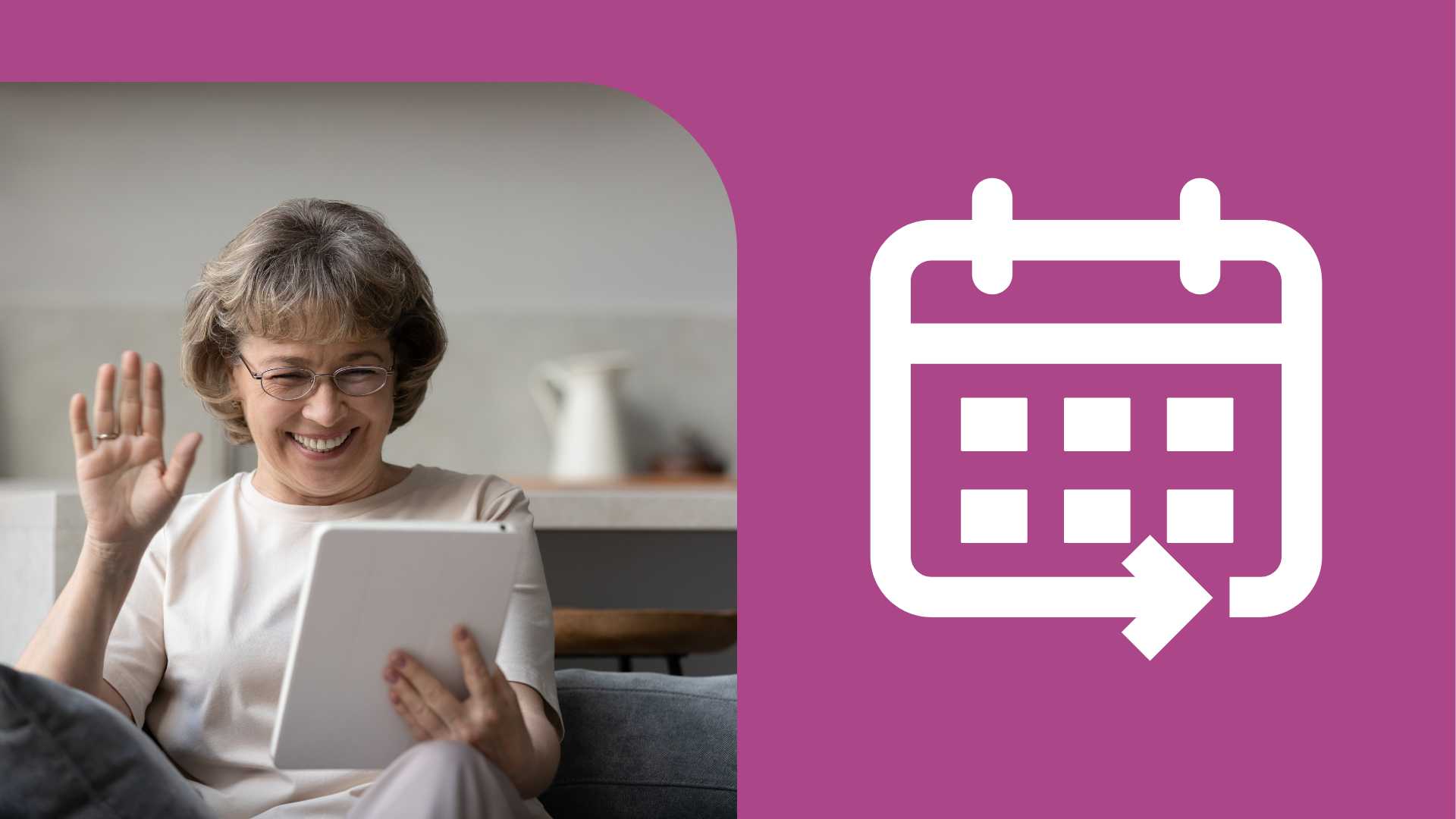 A woman using her tablet at home.