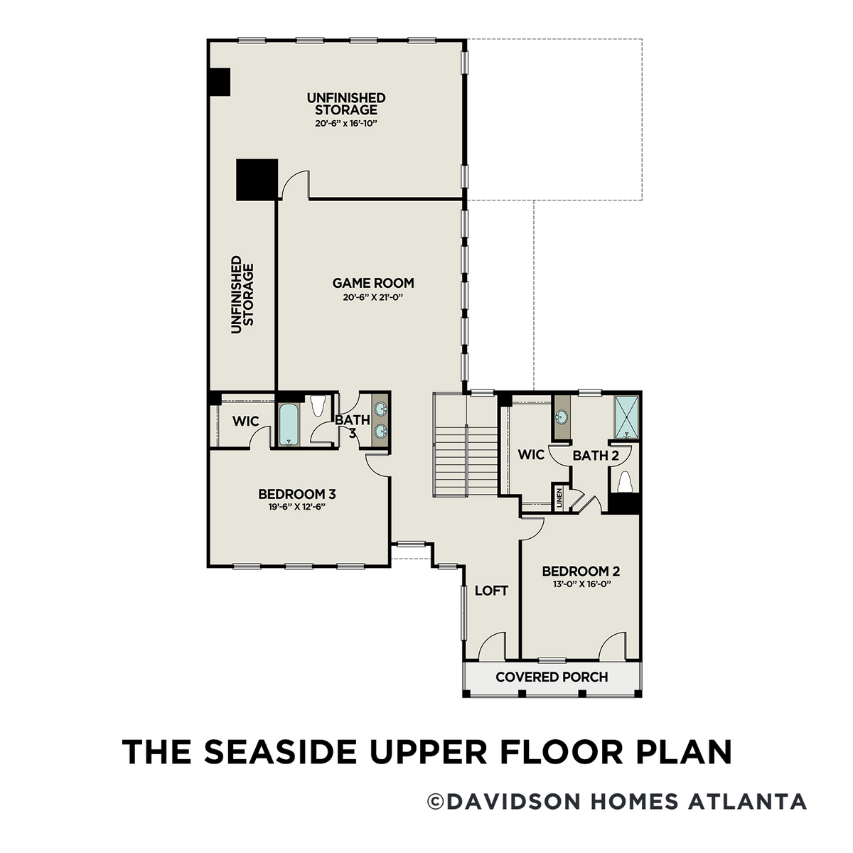 2 - The Seaside A floor plan layout for 412 Falling Water Avenue in Davidson Homes' The Village at Towne Lake community.