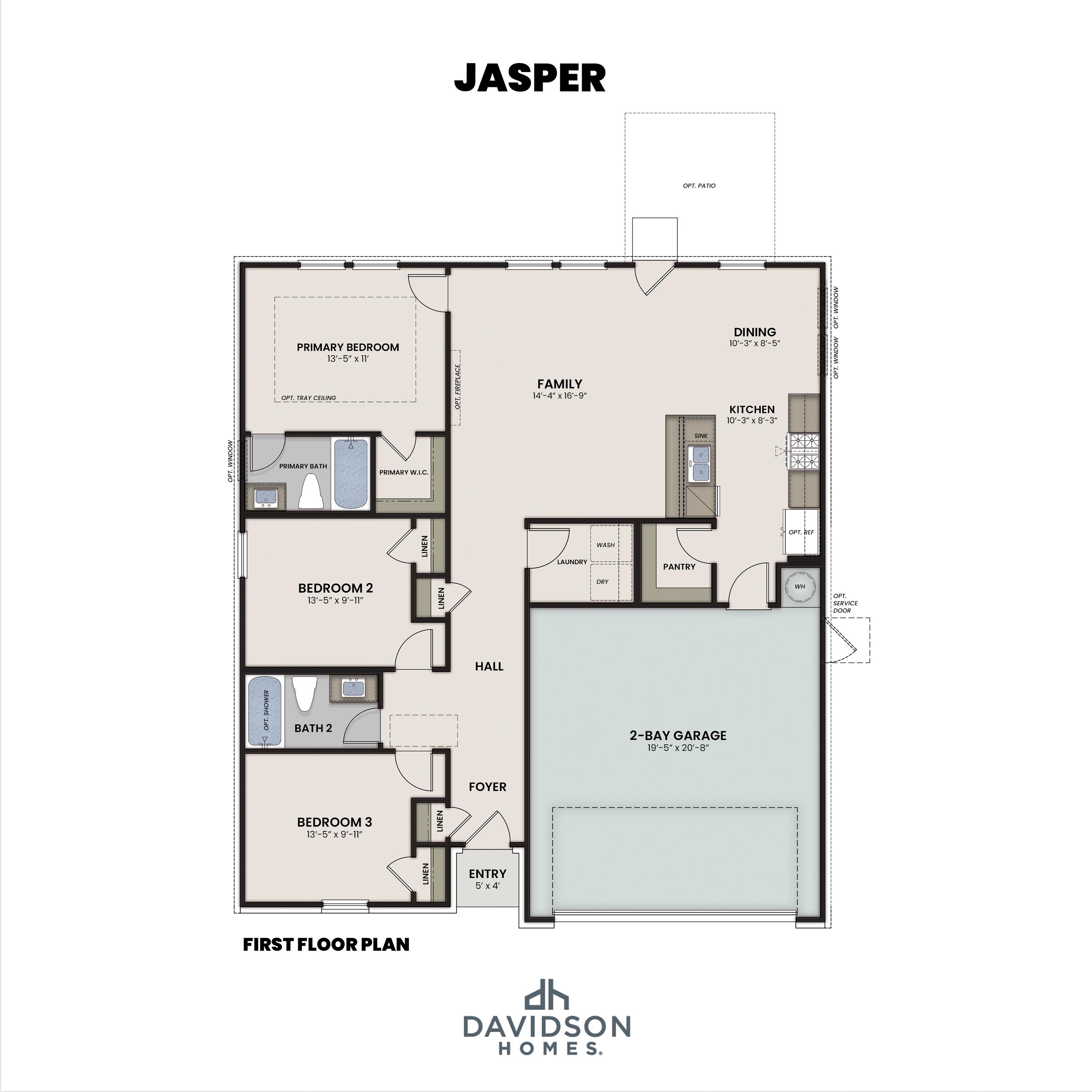 1 - The Jasper buildable floor plan layout in Davidson Homes Homes' Bakers Farm community.
