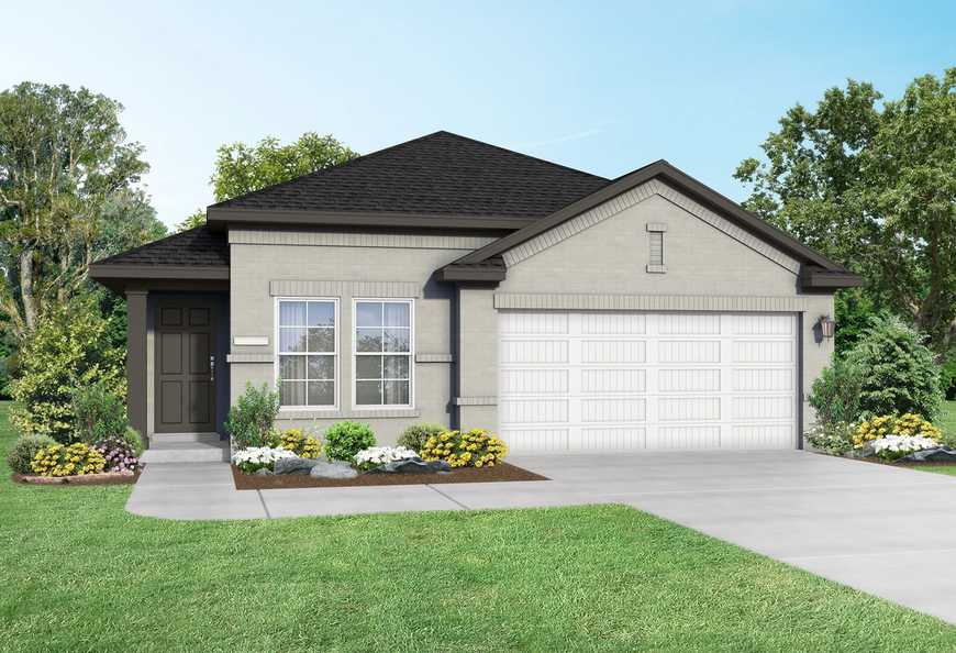 Exterior of The Riviera A, a one-story home with landscaping