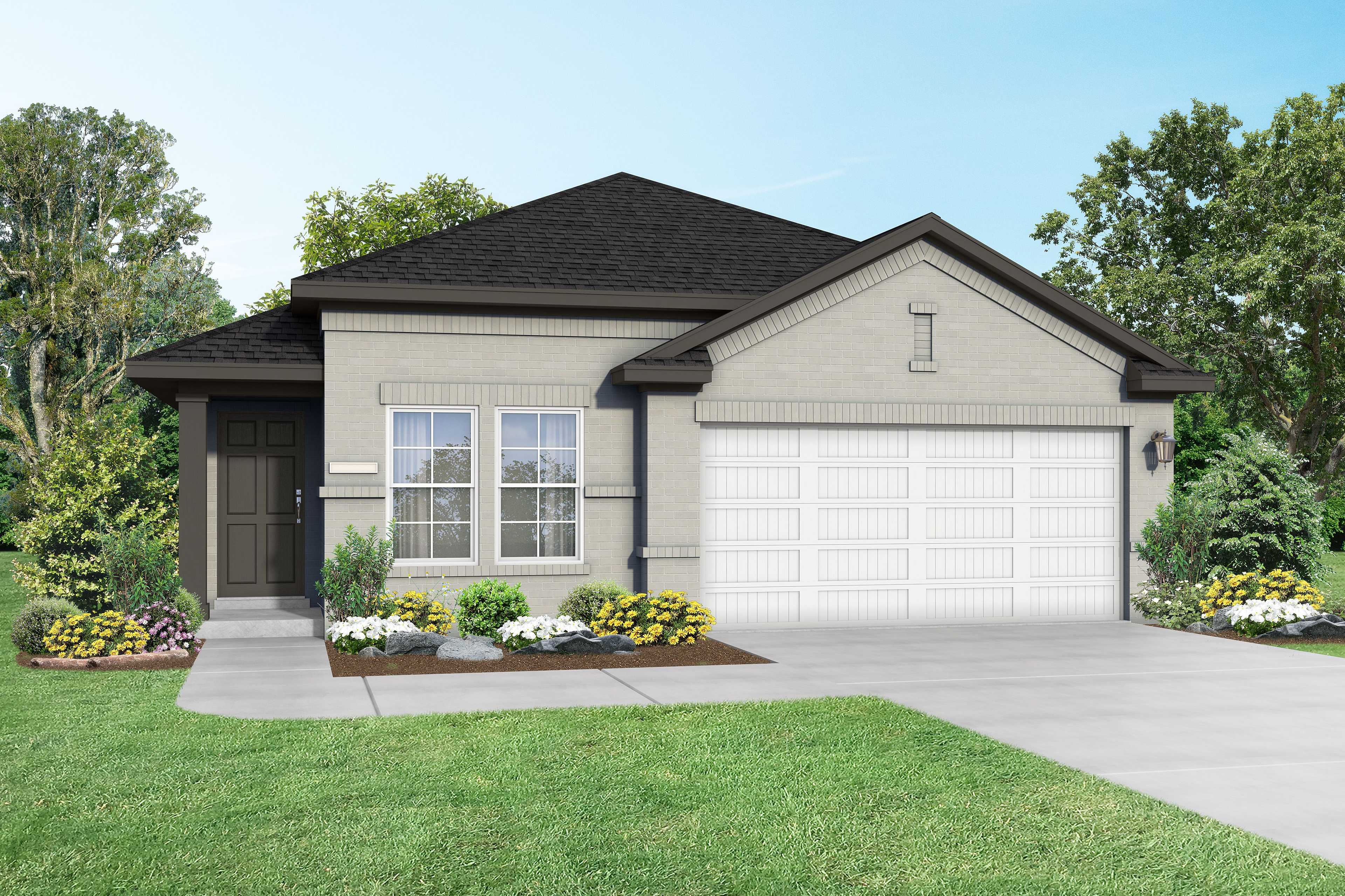 Exterior of The Riviera A, a one-story home with landscaping