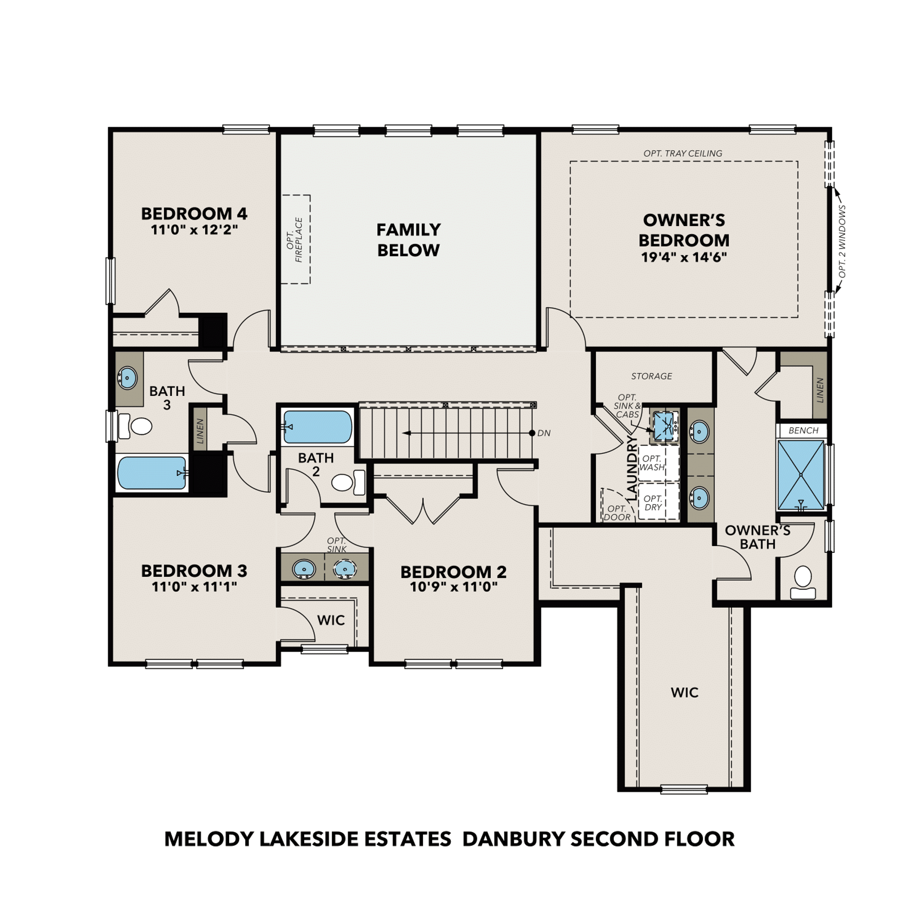 2 - The Danbury E buildable floor plan layout in Davidson Homes Homes' Melody Lakeside Estates community.