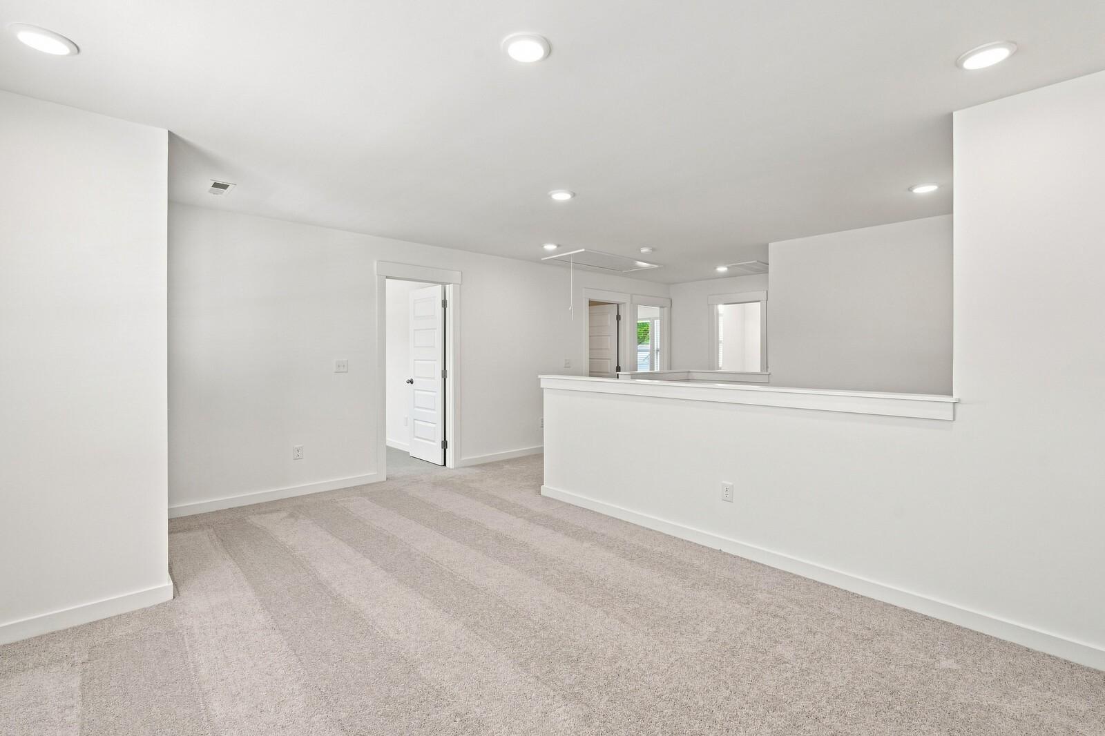 Spacious carpeted loft with open railing overlook in Davidson Homes The Willow C floor plan, Gallatin, Tennessee