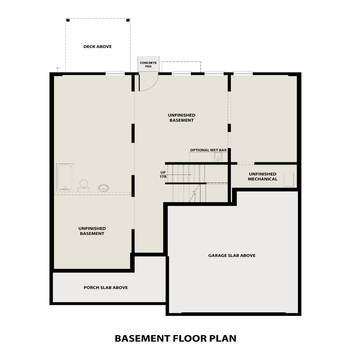 3 - The Willow B- Unfinished Basement floor plan layout for 67 Rolling Rock Way in Davidson Homes' Riverwood community.