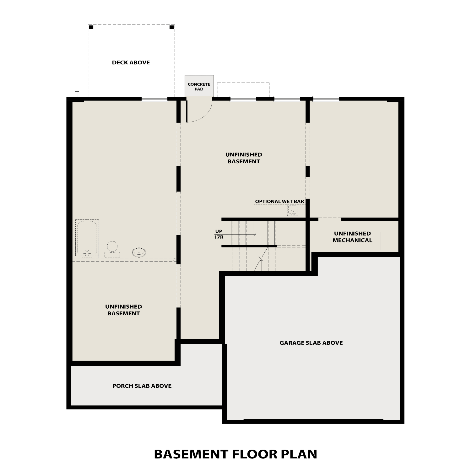 3 - The Willow B- Unfinished Basement floor plan layout for 612 Grand Wehunt Drive in Davidson Homes Homes' Wehunt Meadows community.