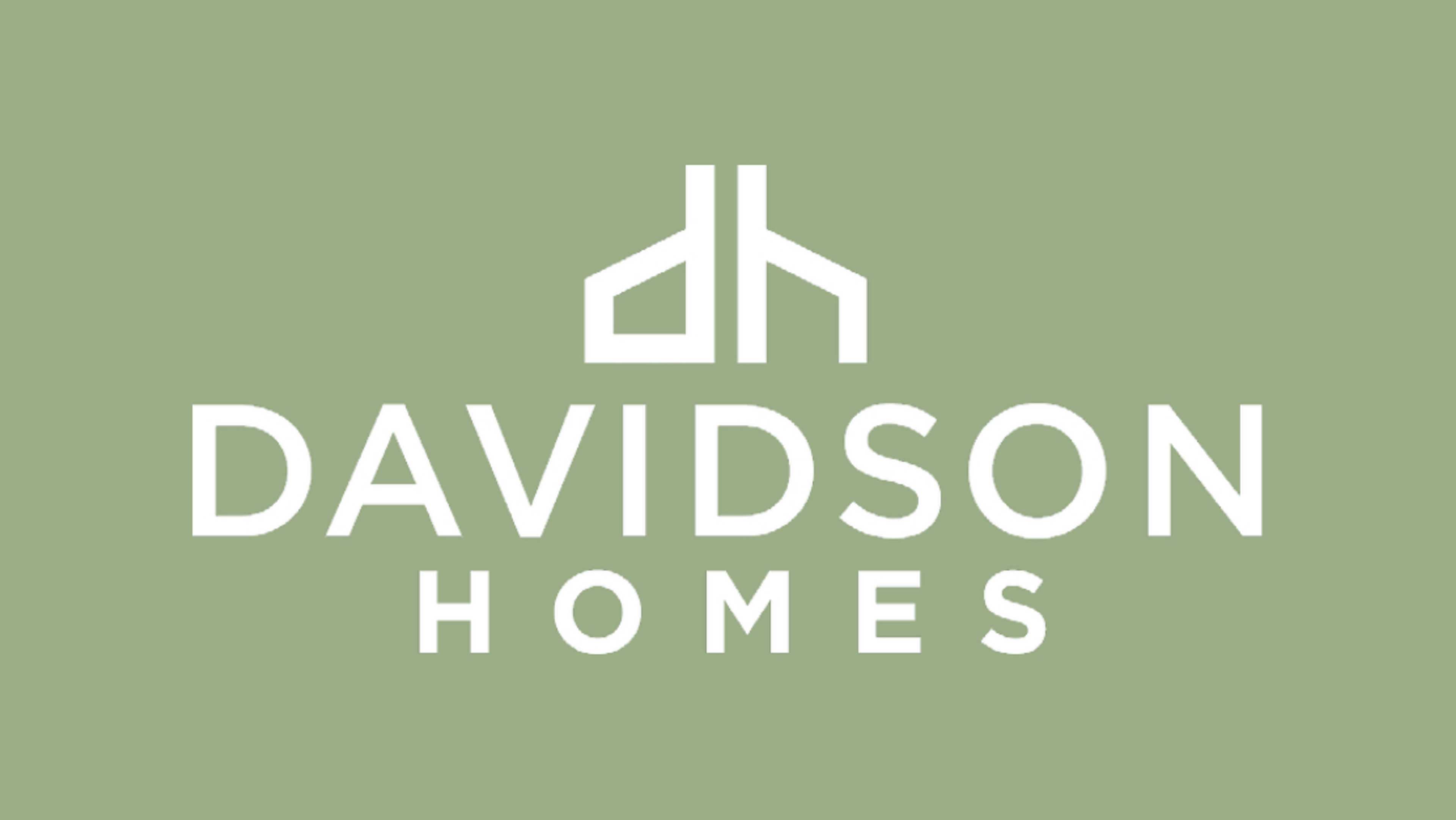 Davidson Homes logo with white DH emblem and bold company name on sage green background