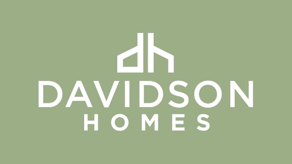 Davidson Homes logo with white DH emblem and bold company name on sage green background