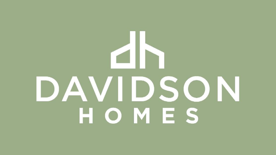 Davidson Homes logo with white DH emblem and bold company name on sage green background
