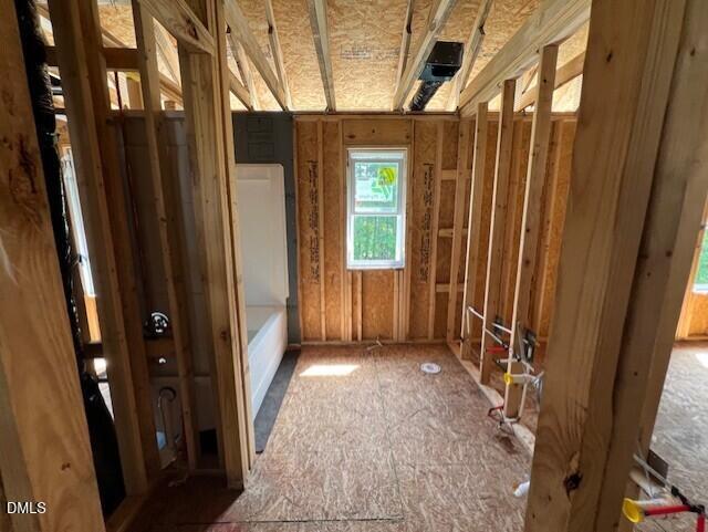 Framed bathroom under construction in The Willow D floor plan by Davidson Homes in Wellers Knoll, Lillington, NC.