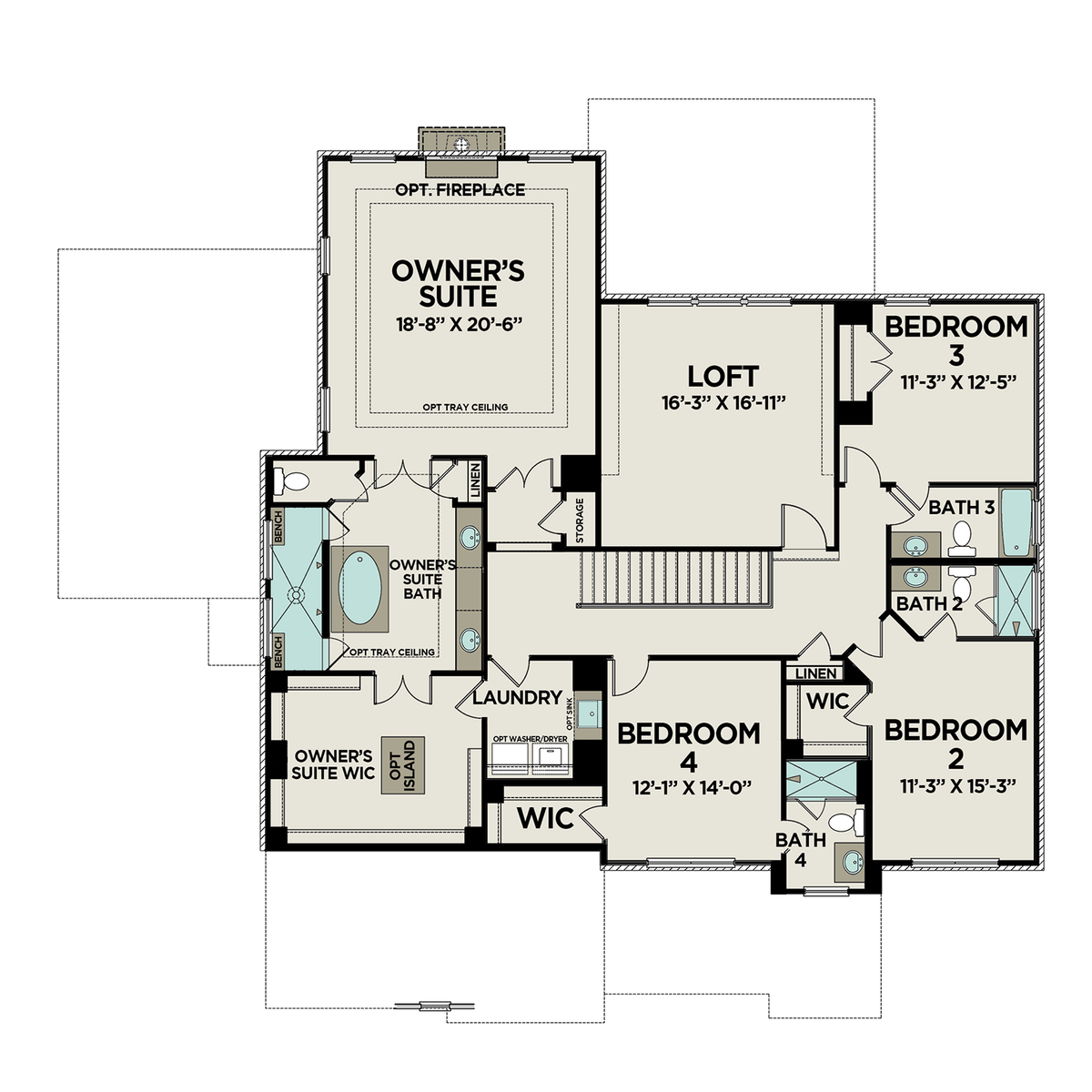 2 - The Clifton C buildable floor plan layout in Davidson Homes' Tanglewood community.