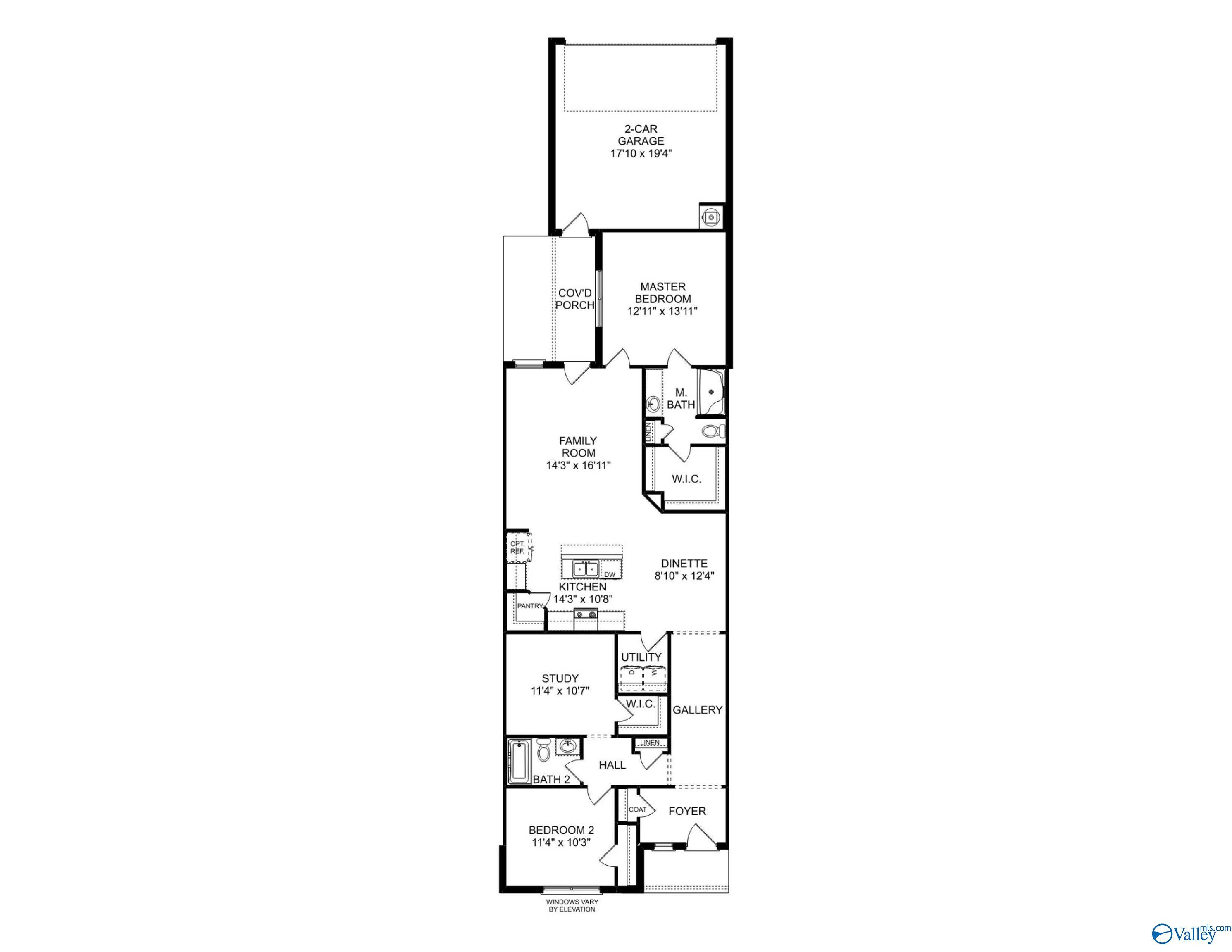 The Camilla D floor plan by Davidson Homes: 1,453 sq ft, 2-bedroom, 2-bath layout with 2-car garage in Cain Park, Hartselle.
