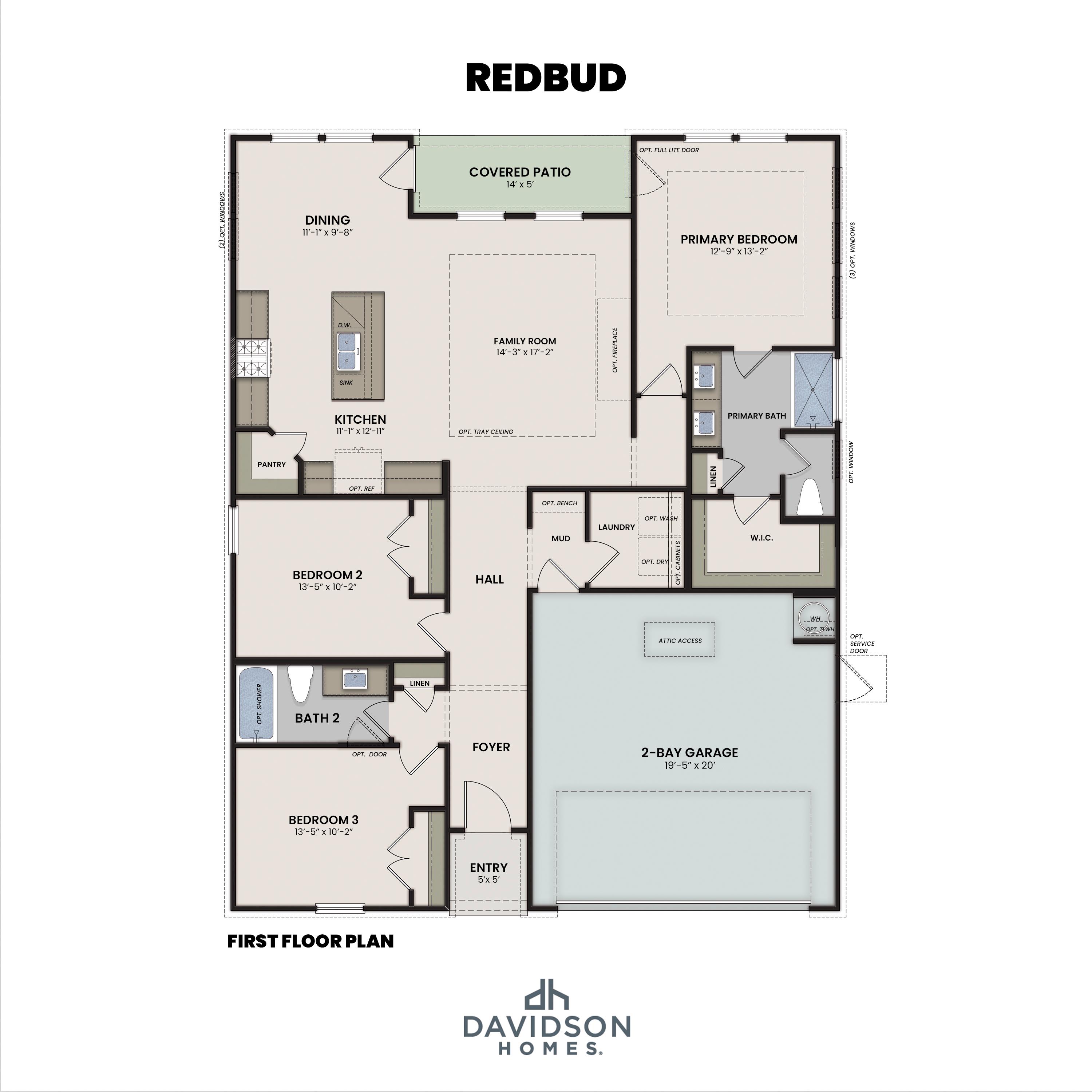 1 - The Redbud B buildable floor plan layout in Davidson Homes Homes' Bakers Farm community.