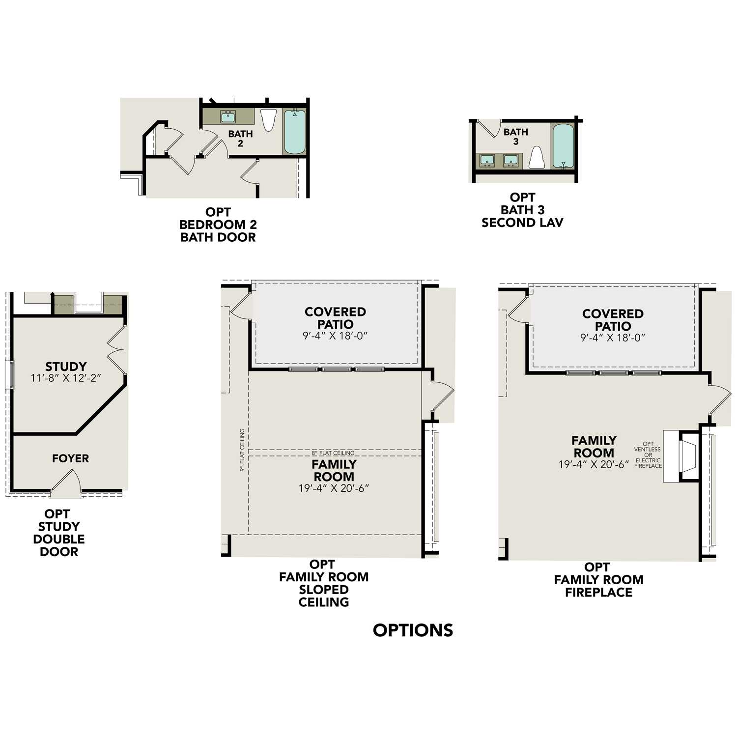 First floor plan of The Jennings showcasing master suite, family room, study, foyer, and covered patio in 3420 sq ft design
