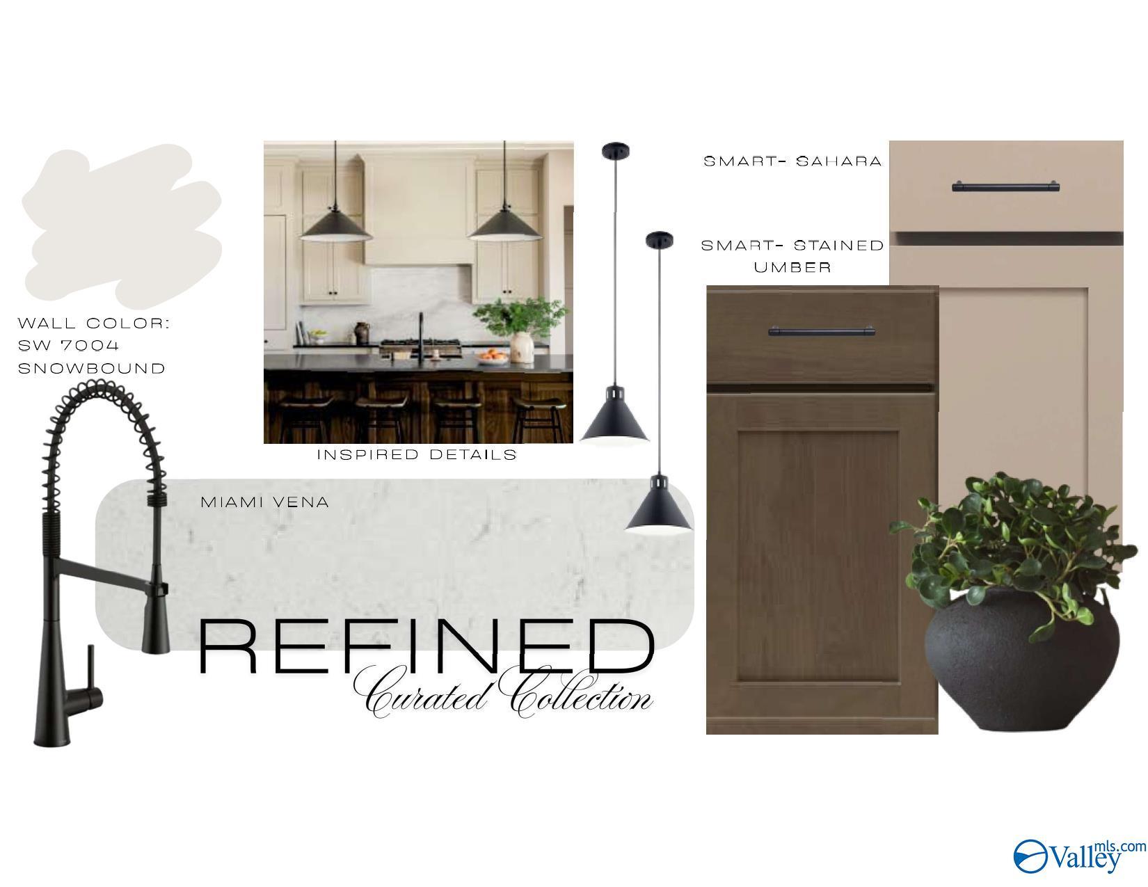 Refined interior design mood board for The Asheville floor plan in Blue Spring, Huntsville, featuring kitchen finishes.