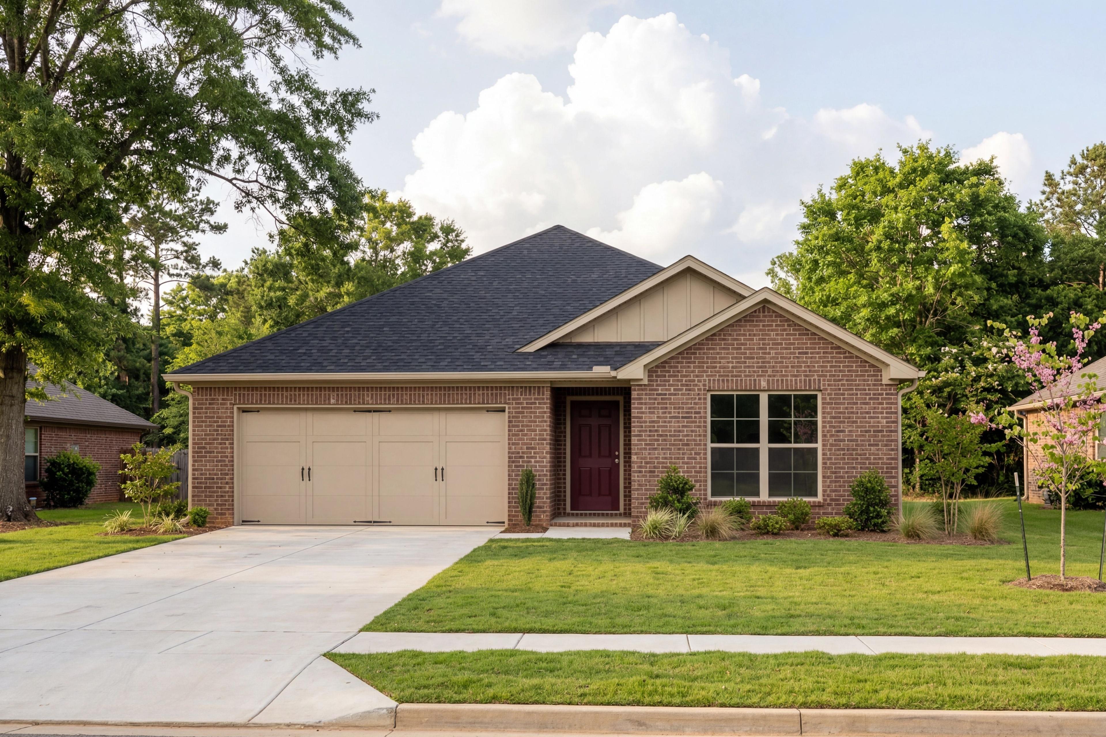 The Asheville single-family home by Davidson Homes in Meridianville, Alabama, featuring a brick exterior and 2-car garage.