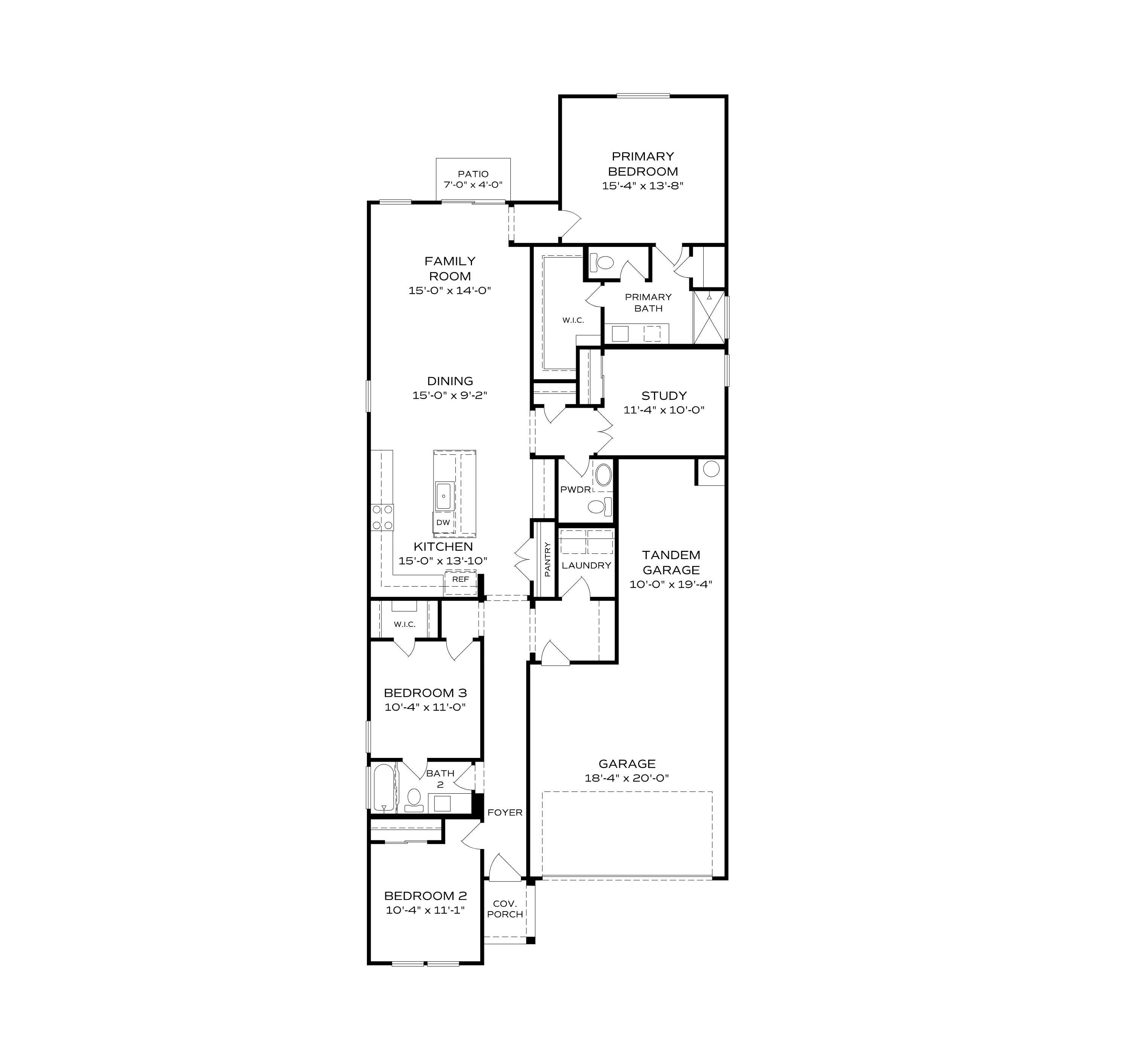 The Nantucket floor plan showcasing 3-4 bedroom single-story layout with open kitchen, family room, primary suite, and 2-car garage
