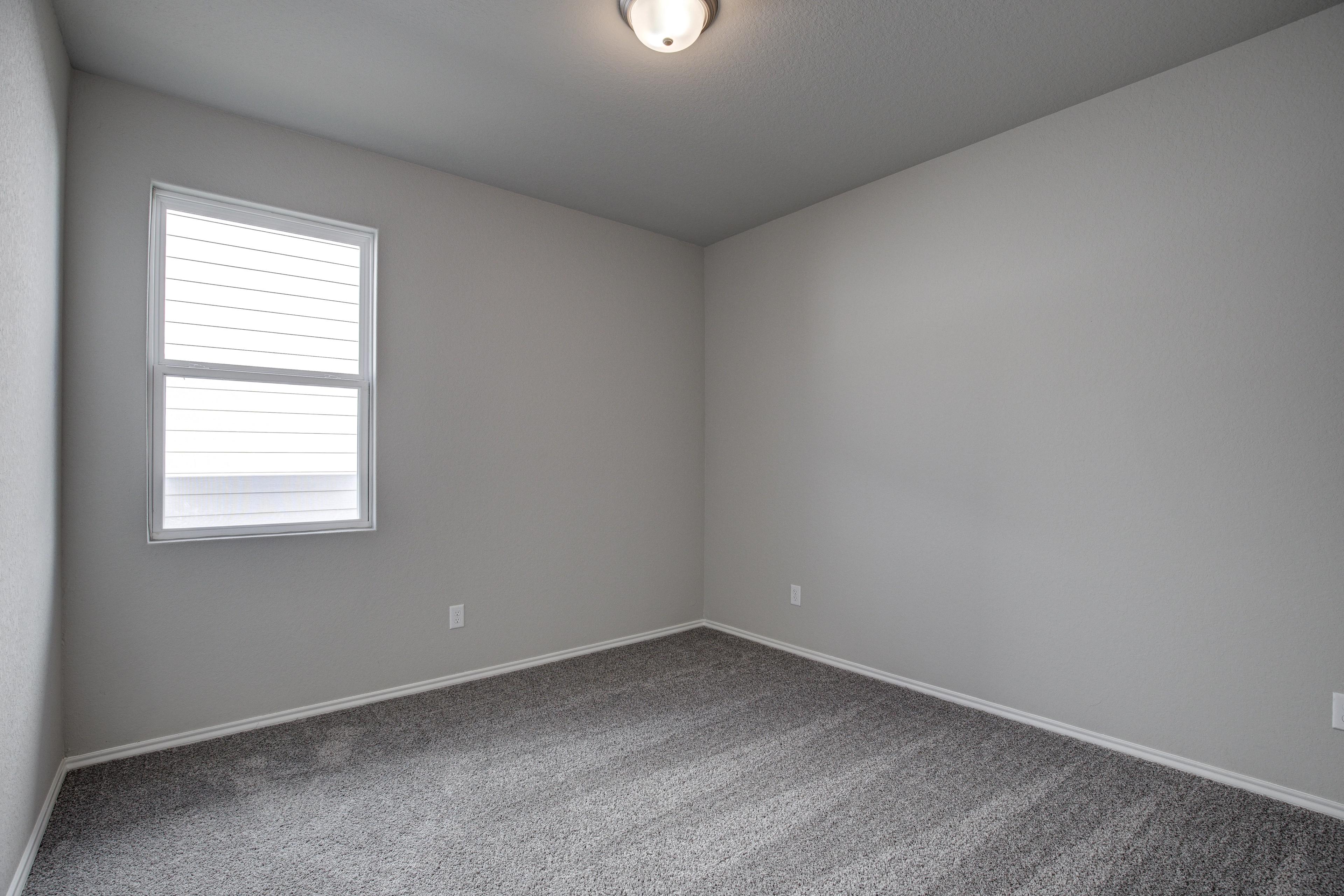 Spacious secondary bedroom in The Frio D with gray walls, carpet flooring, window blinds, and ceiling light fixture
