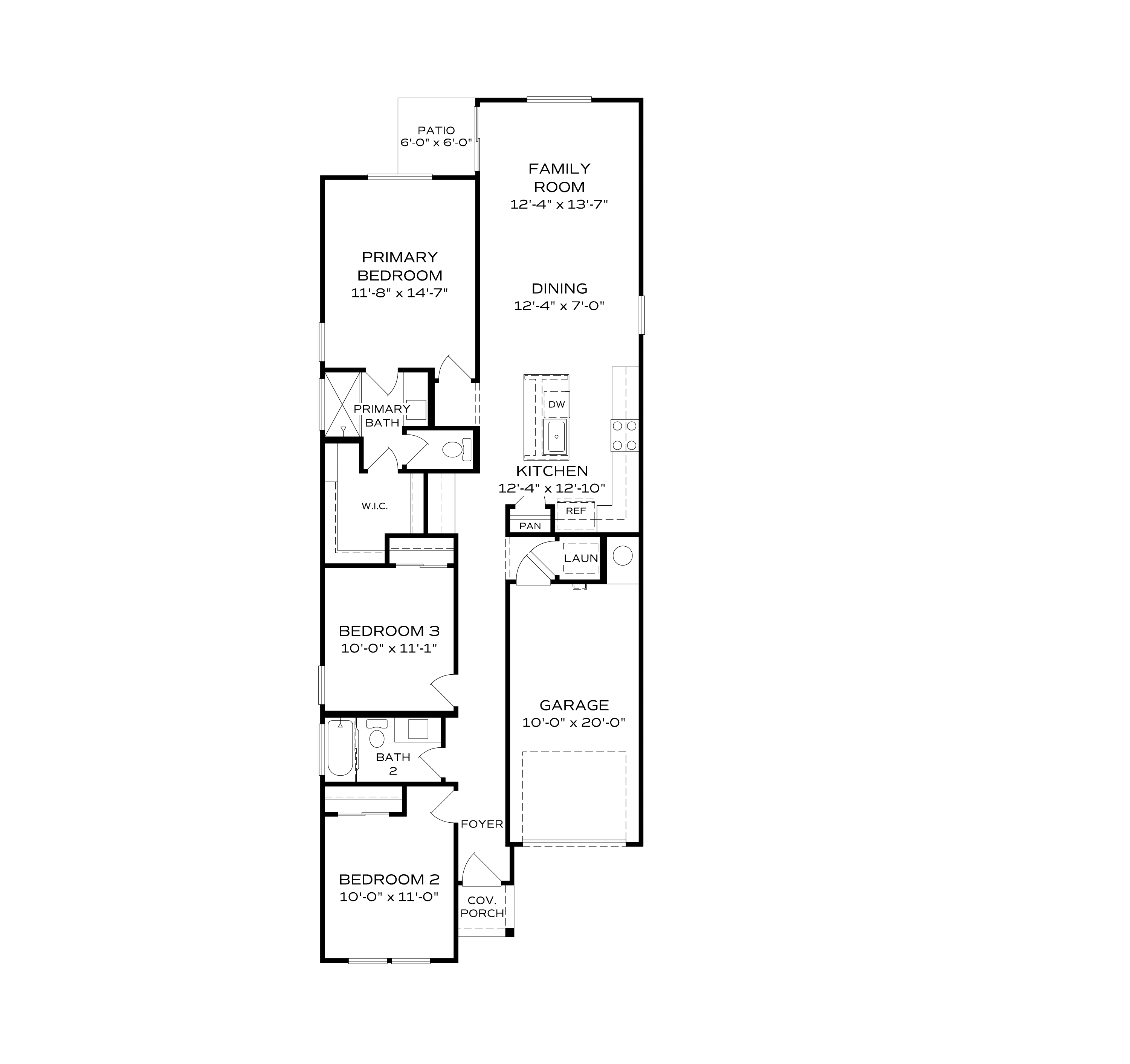 The Richmond floor plan: 3-bedroom single-story layout with primary suite, open kitchen-family room, 2 baths, and 2-car garage