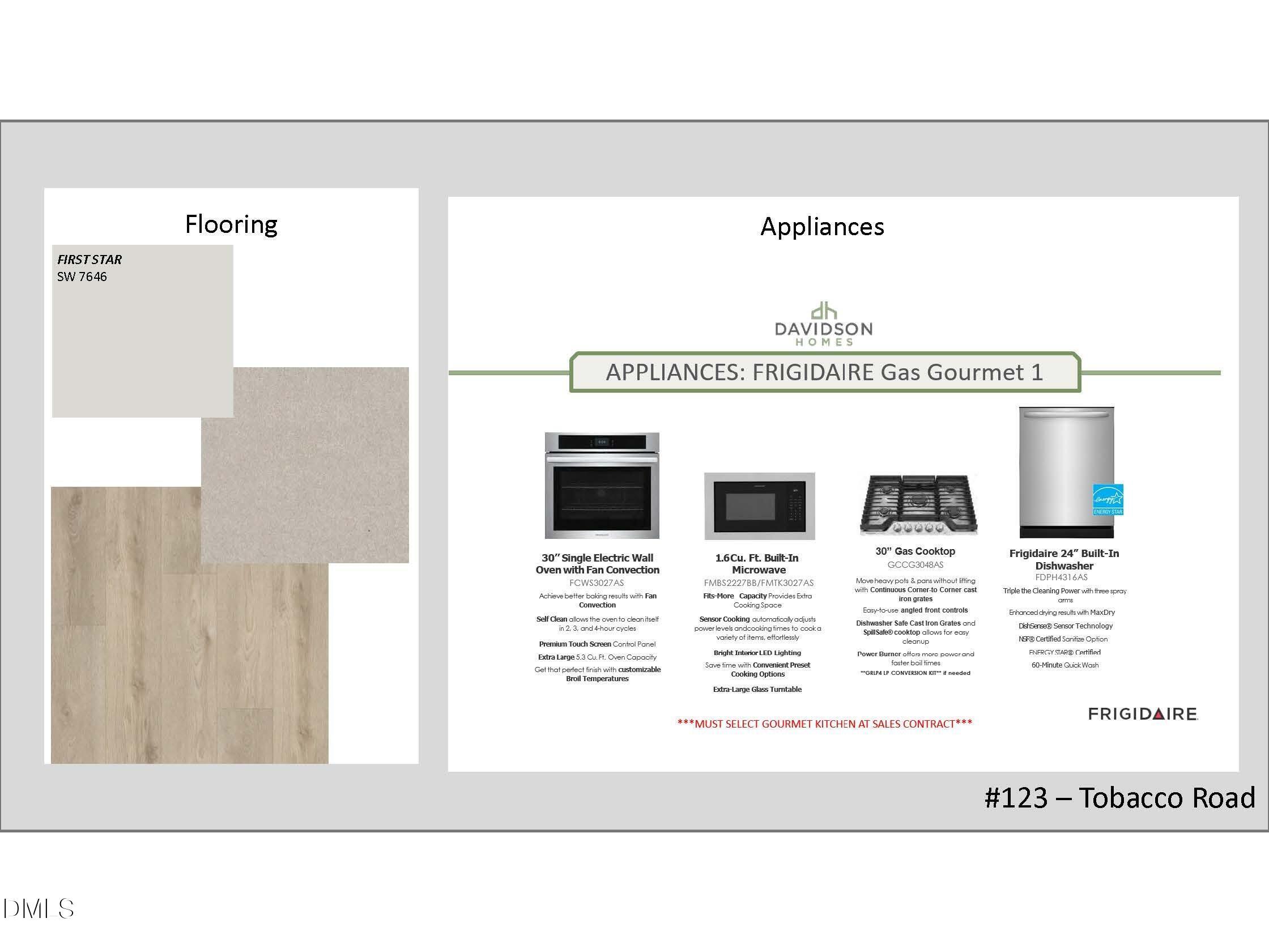 Flooring samples and Frigidaire gas gourmet appliances in Davidson Homes The Magnolia D, Tobacco Road, Angier, NC
