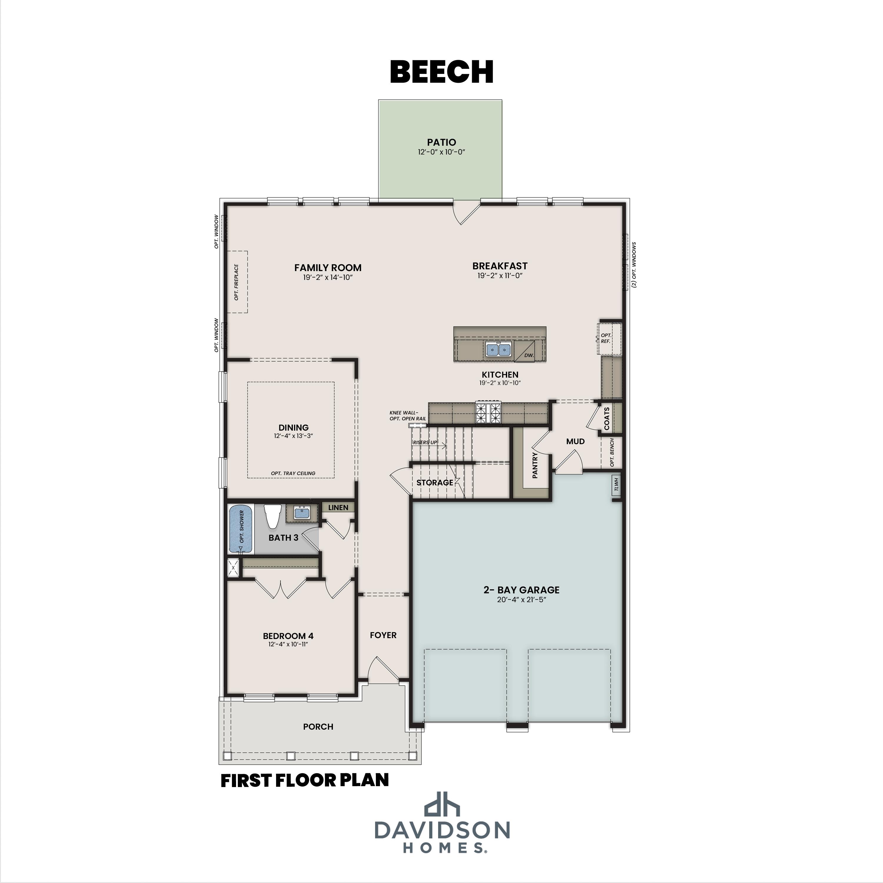 1 - The Beech H-BF buildable floor plan layout in Davidson Homes Homes' Bradshaw Farms community.