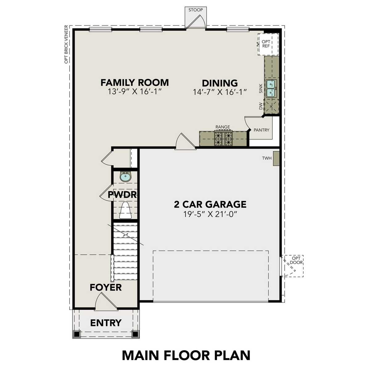 1 - The Trinity Brick buildable floor plan layout in Davidson Homes' Lakes at Black Oak community.